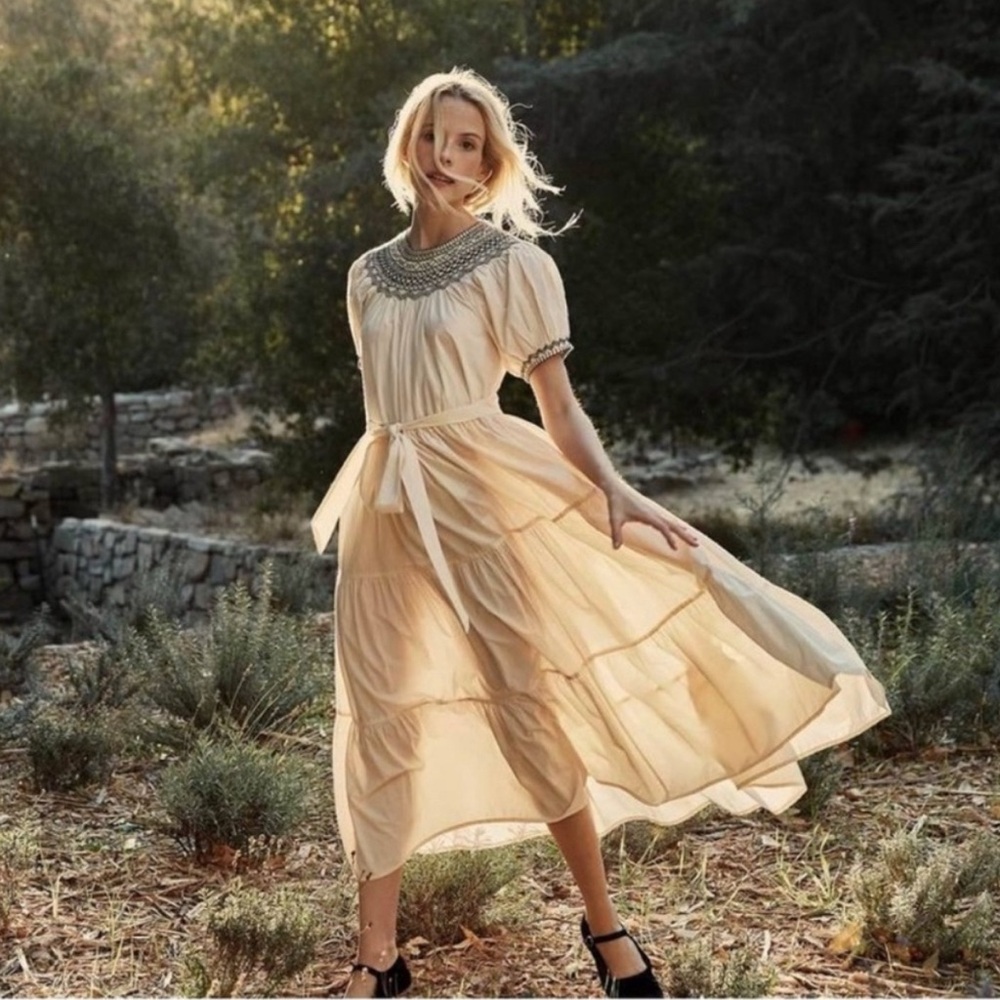 Doen cream dress with smocking